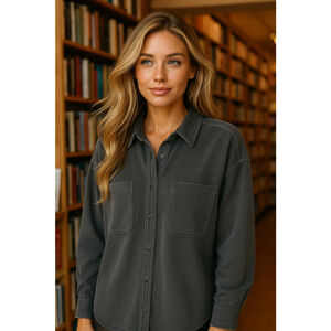 Aerie Lumberjane Shacket Oversized Button-Up Charcoal Gray DISCONTINUED Boho